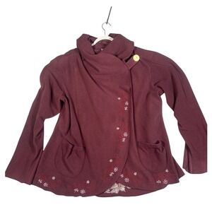 Greater Good Network Burgundy Embroidered Fleece Wrap Jacket Womens 3XL